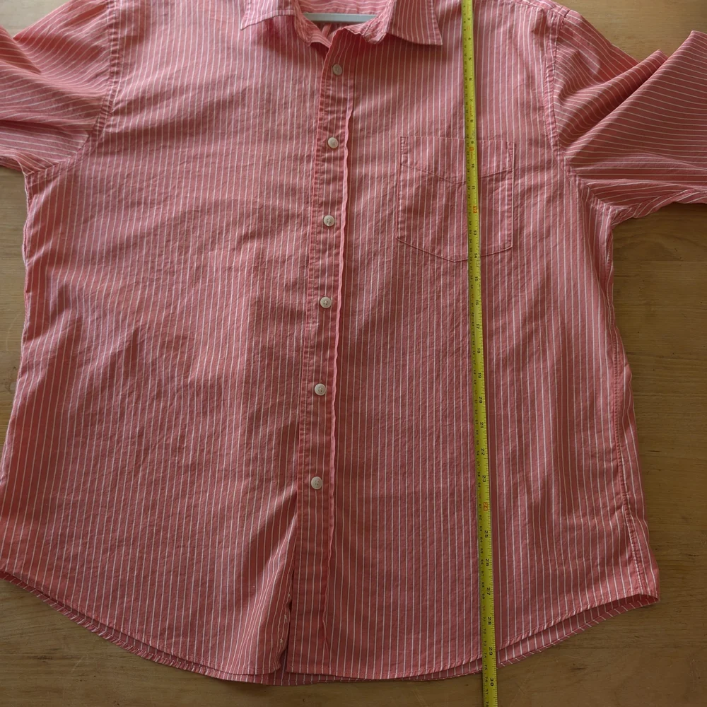 J. Crew Coral Pink White Striped Casual Button Down Cotton Shirt Classic Fit L/S
